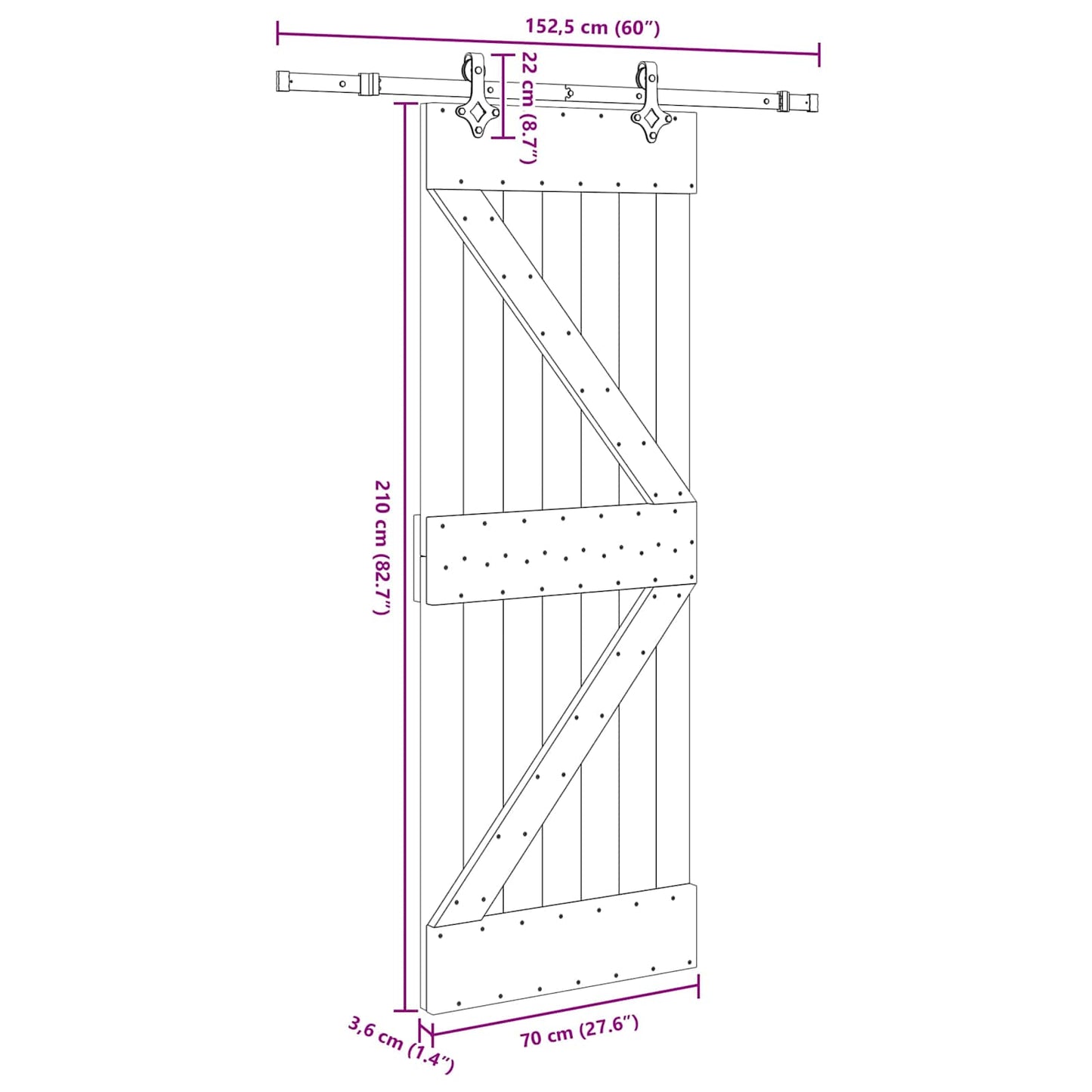 Schuifdeur NARVIK Naturel en Zwart 70 x 210 cm (152,5 cm)
