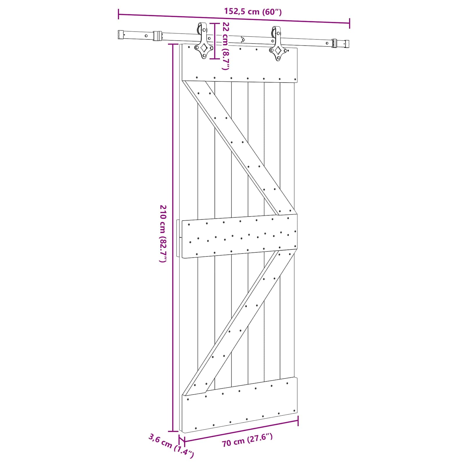 Schuifdeur NARVIK Naturel en Zwart 70 x 210 cm (152,5 cm)