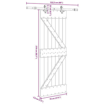 Schuifdeur NARVIK Naturel en Zwart 70 x 210 cm (152,5 cm)
