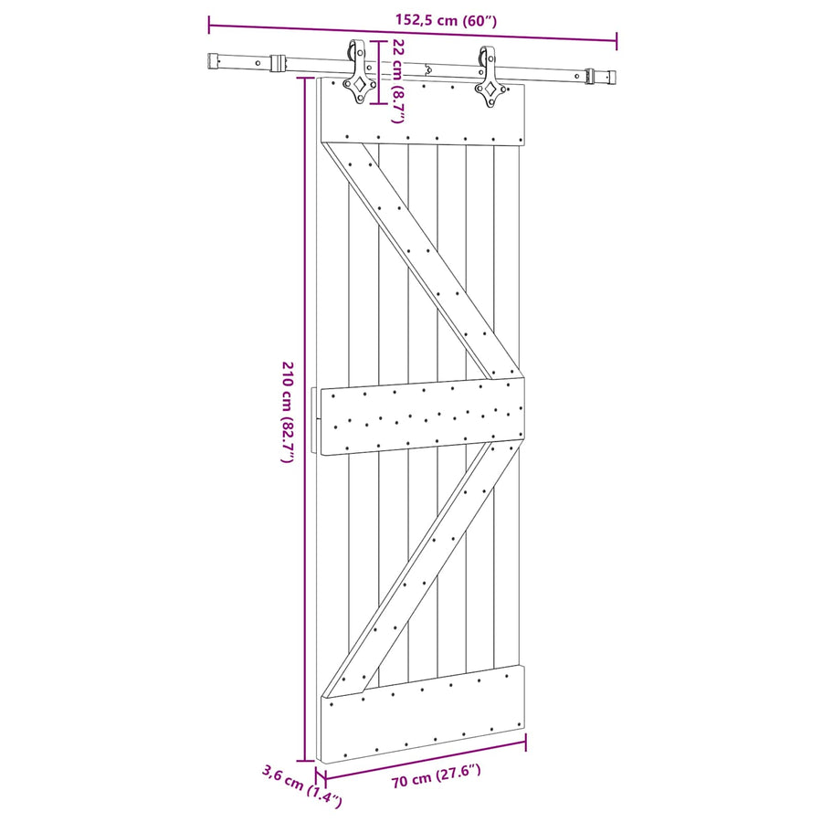 Schuifdeur NARVIK Naturel en Zwart 70 x 210 cm (152,5 cm)
