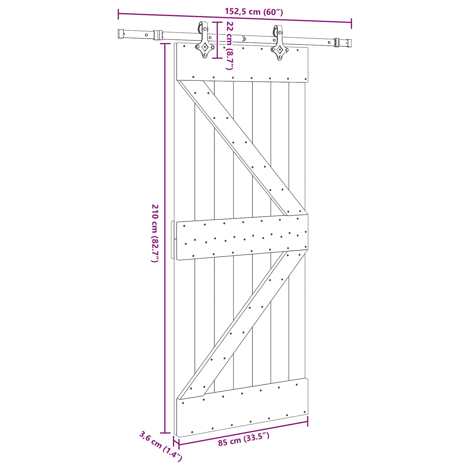 Schuifdeur NARVIK Naturel en Zwart 85 x 210 cm (152,5 cm)