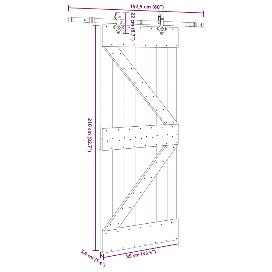 Schuifdeur NARVIK Naturel en Zwart 85 x 210 cm (152,5 cm)
