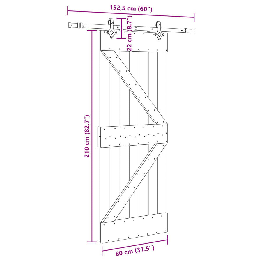 Schuifdeur NARVIK Naturel en Zwart 80 x 210 cm (152,5 cm)