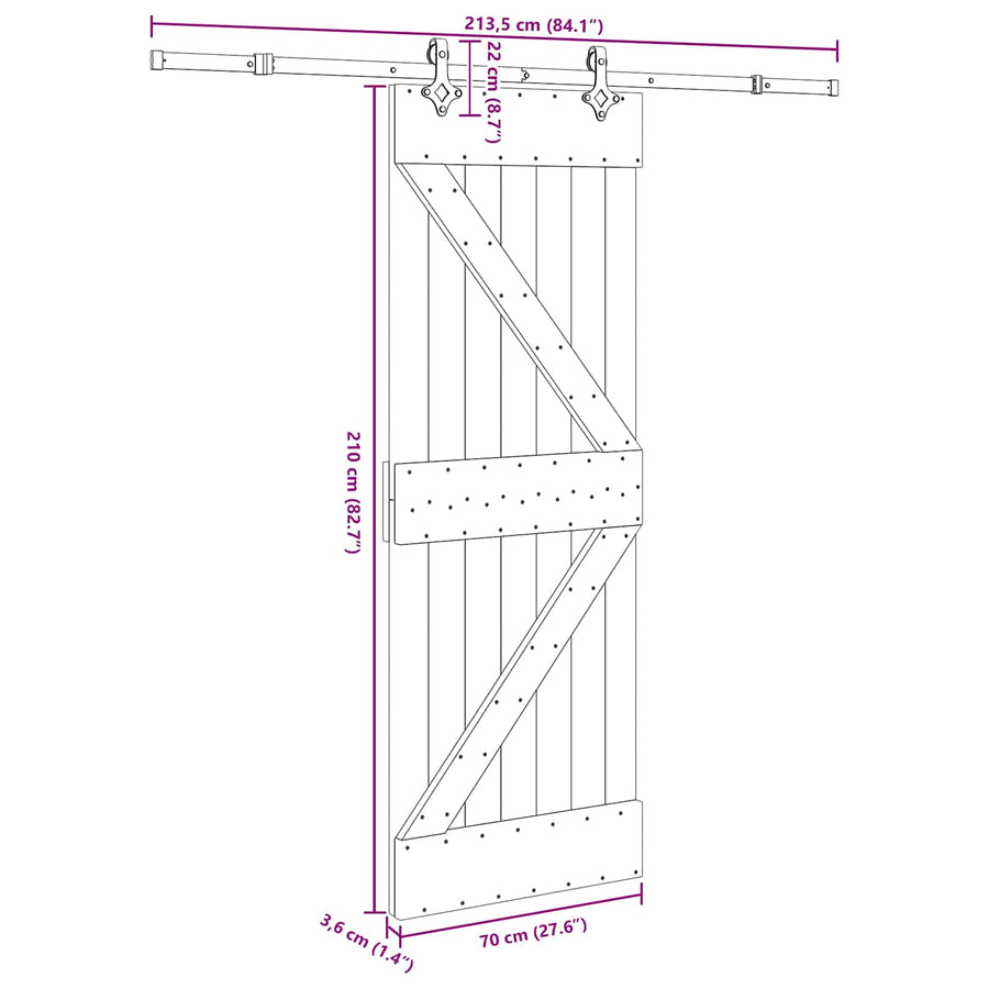 Schuifdeur NARVIK Naturel en Zwart 70 x 210 cm (213,5 cm)