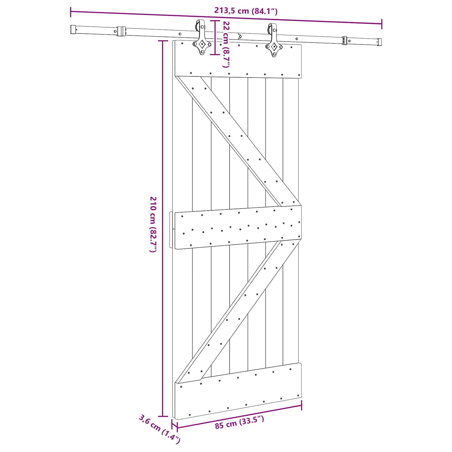 Schuifdeur NARVIK Naturel en Zwart 85 x 210 cm (213,5 cm)