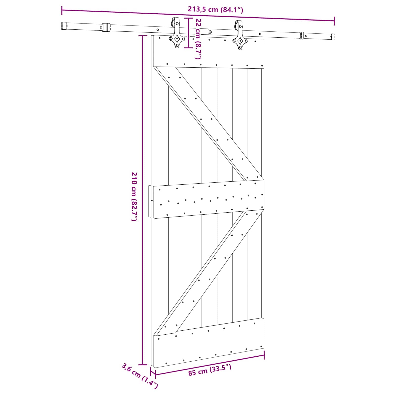 Schuifdeur NARVIK Naturel en Zwart 85 x 210 cm (213,5 cm)