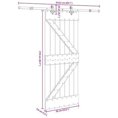 Schuifdeur NARVIK Naturel en Zwart 85 x 210 cm (213,5 cm)