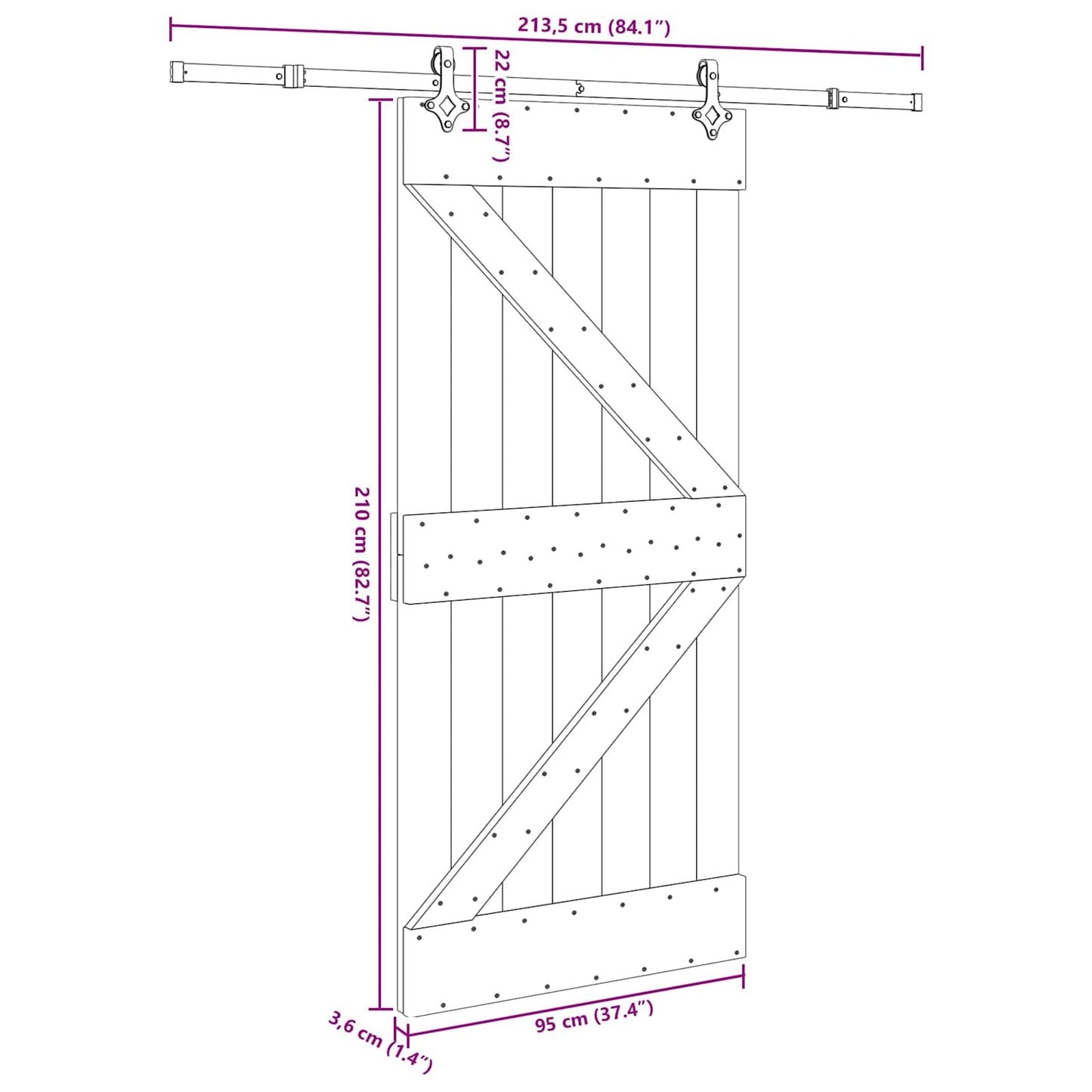 Schuifdeur NARVIK Naturel en Zwart 95 x 210 cm (213,5 cm)