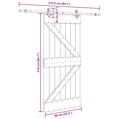 Schuifdeur NARVIK Naturel en Zwart 90 x 210 cm (213,5 cm)