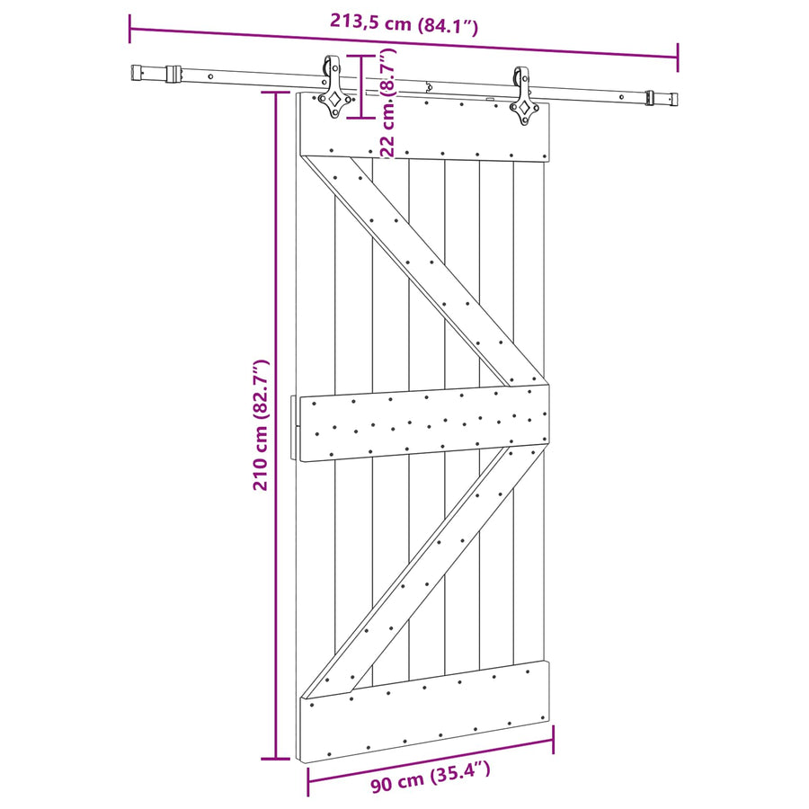 Schuifdeur NARVIK Naturel en Zwart 90 x 210 cm (213,5 cm)