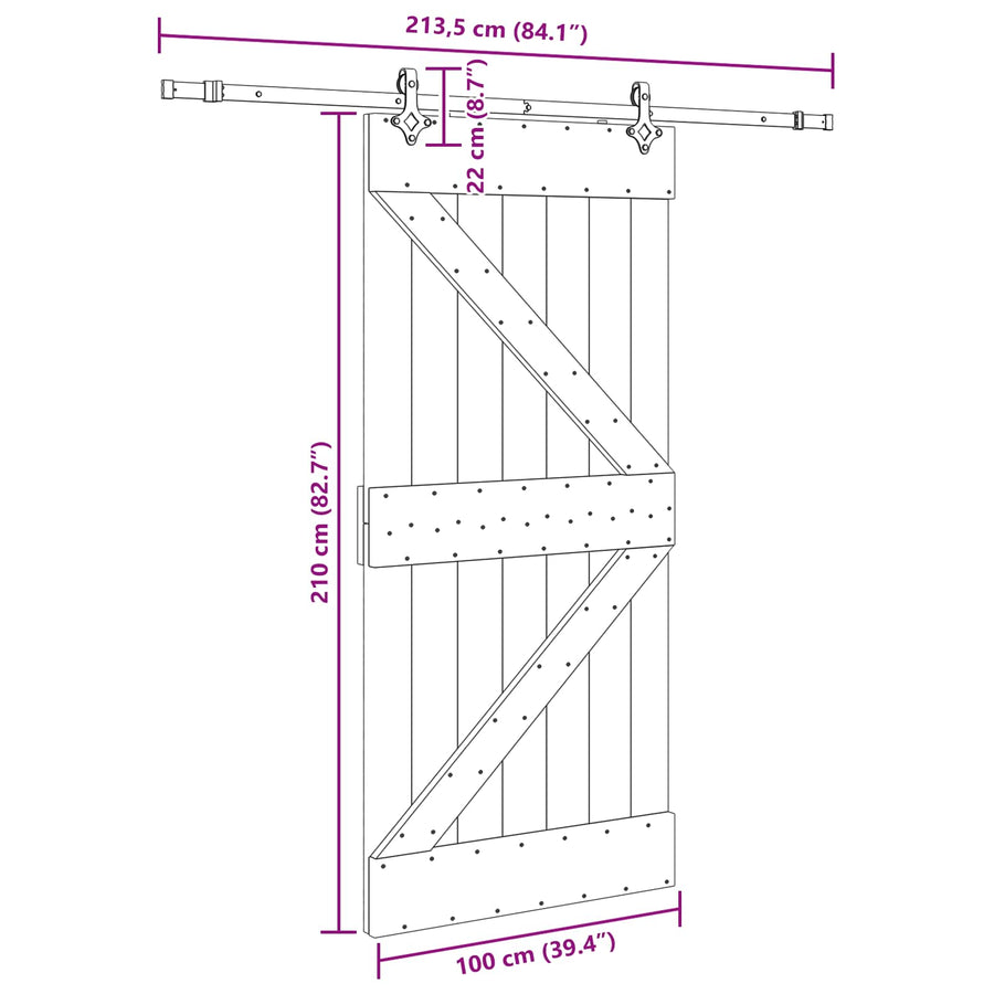 Schuifdeur NARVIK Naturel en Zwart 100 x 210 cm (213,5 cm)