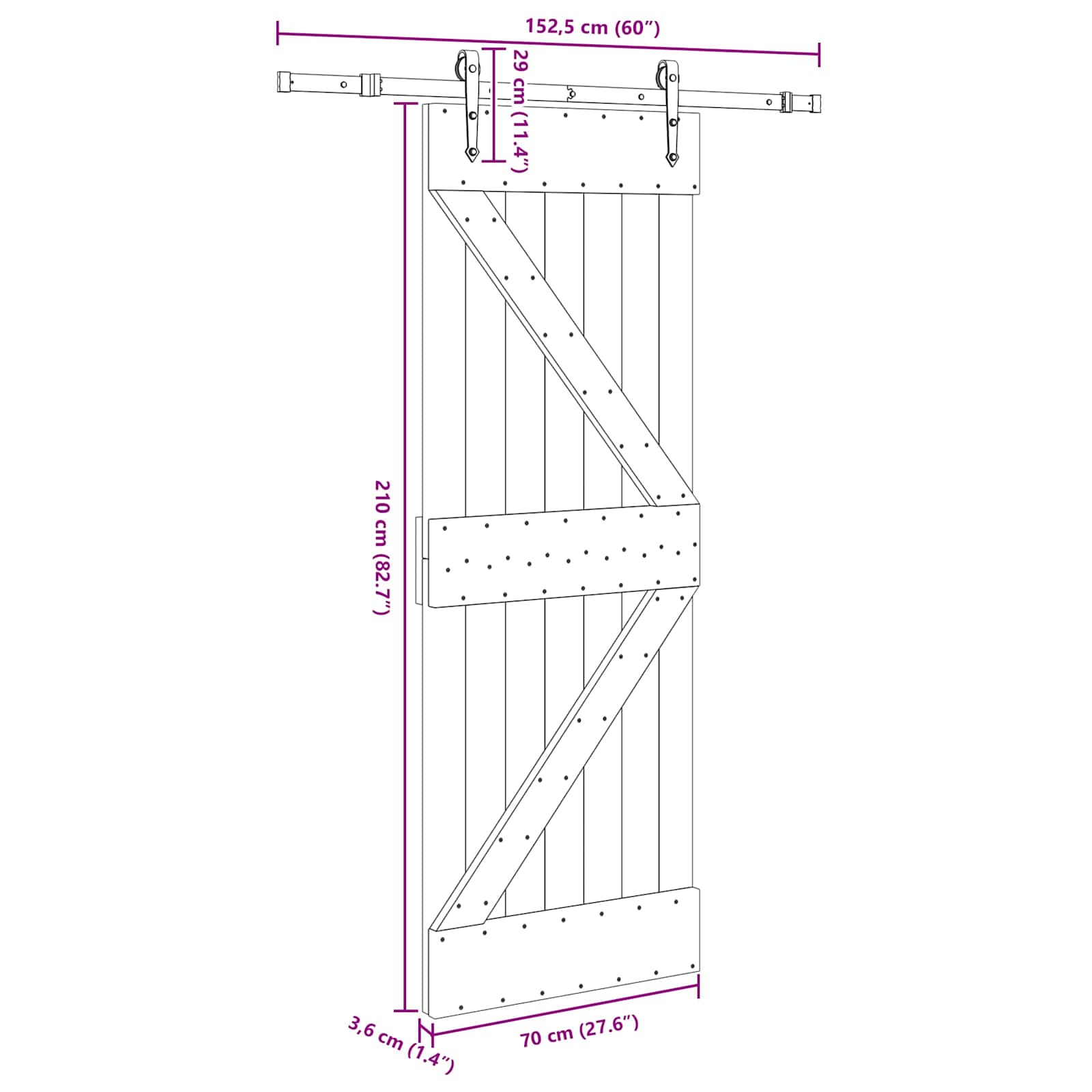 Schuifdeur NARVIK Naturel en Zwart 70 x 210 cm (152,5 cm)