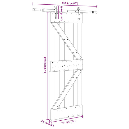 Schuifdeur NARVIK Naturel en Zwart 70 x 210 cm (152,5 cm)