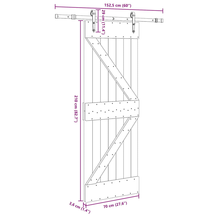 Schuifdeur NARVIK Naturel en Zwart 70 x 210 cm (152,5 cm)