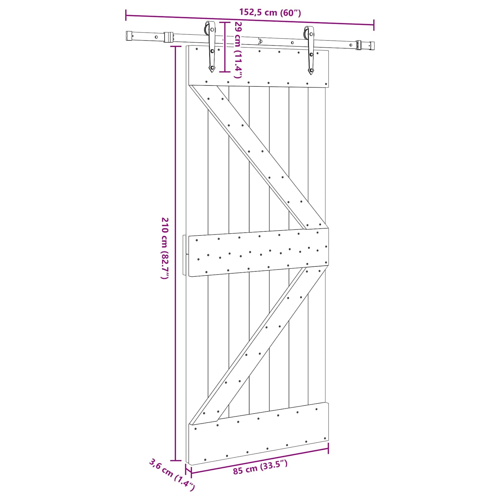 Schuifdeur NARVIK Naturel en Zwart 85 x 210 cm (152,5 cm)