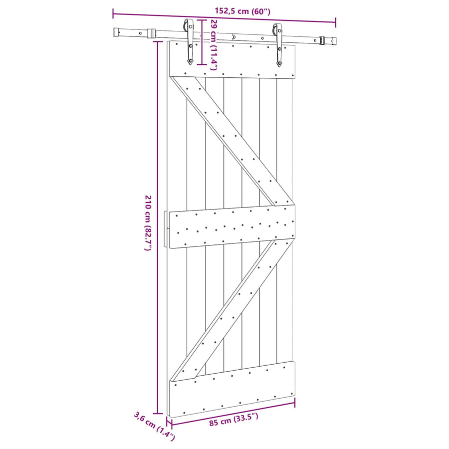 Schuifdeur NARVIK Naturel en Zwart 85 x 210 cm (152,5 cm)