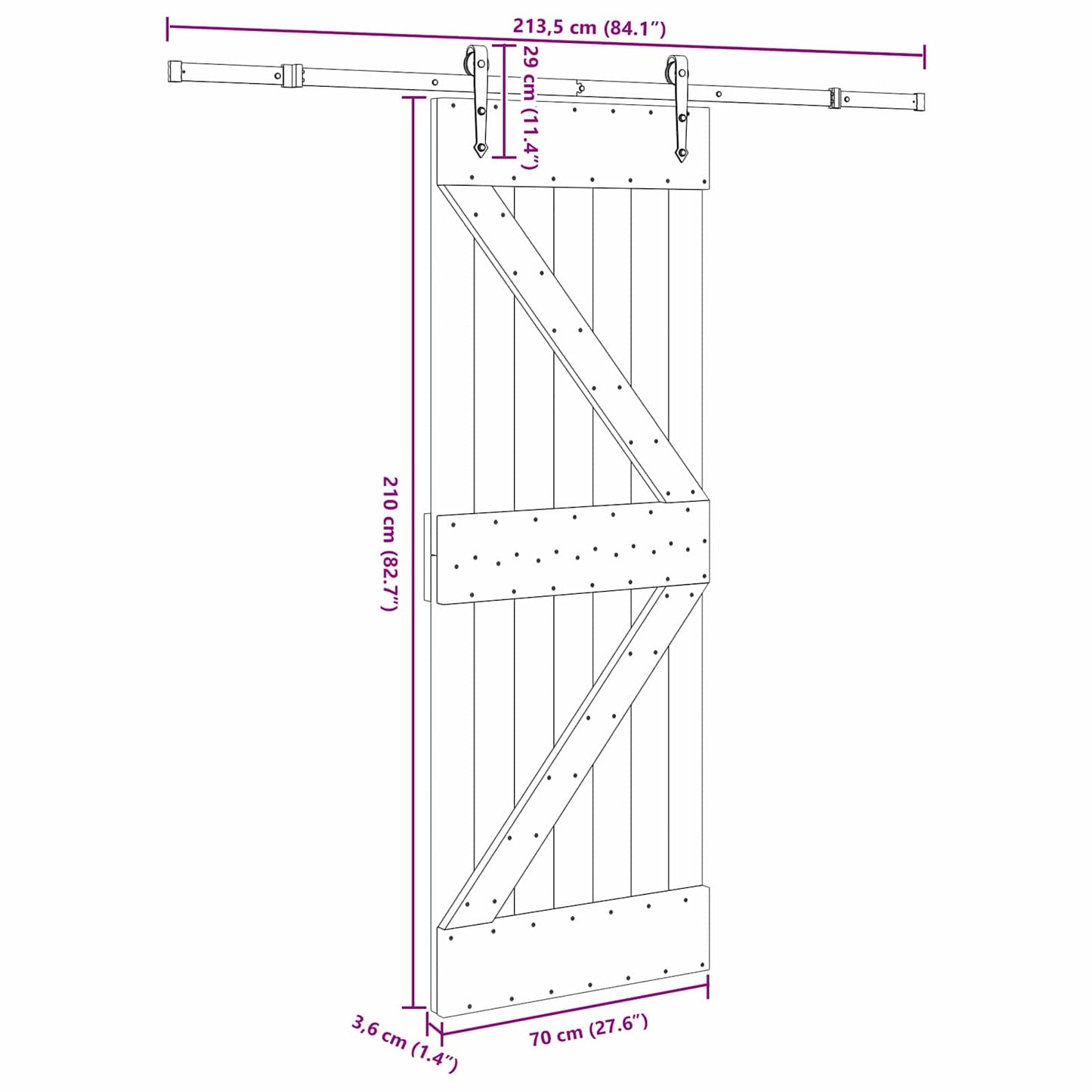 Schuifdeur NARVIK Naturel en Zwart 70 x 210 cm (213,5 cm)