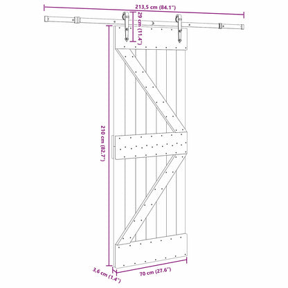 Schuifdeur NARVIK Naturel en Zwart 70 x 210 cm (213,5 cm)