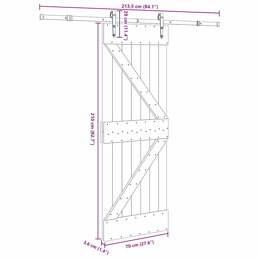 Schuifdeur NARVIK Naturel en Zwart 70 x 210 cm (213,5 cm)
