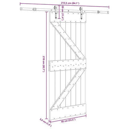 Schuifdeur NARVIK Naturel en Zwart 85 x 210 cm (213,5 cm)