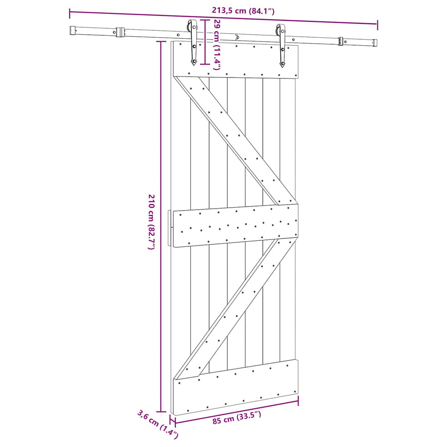 Schuifdeur NARVIK Naturel en Zwart 85 x 210 cm (213,5 cm)
