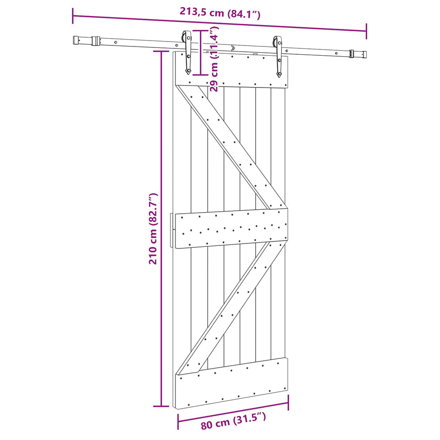 Schuifdeur NARVIK Naturel en Zwart 80 x 210 cm (213,5 cm)