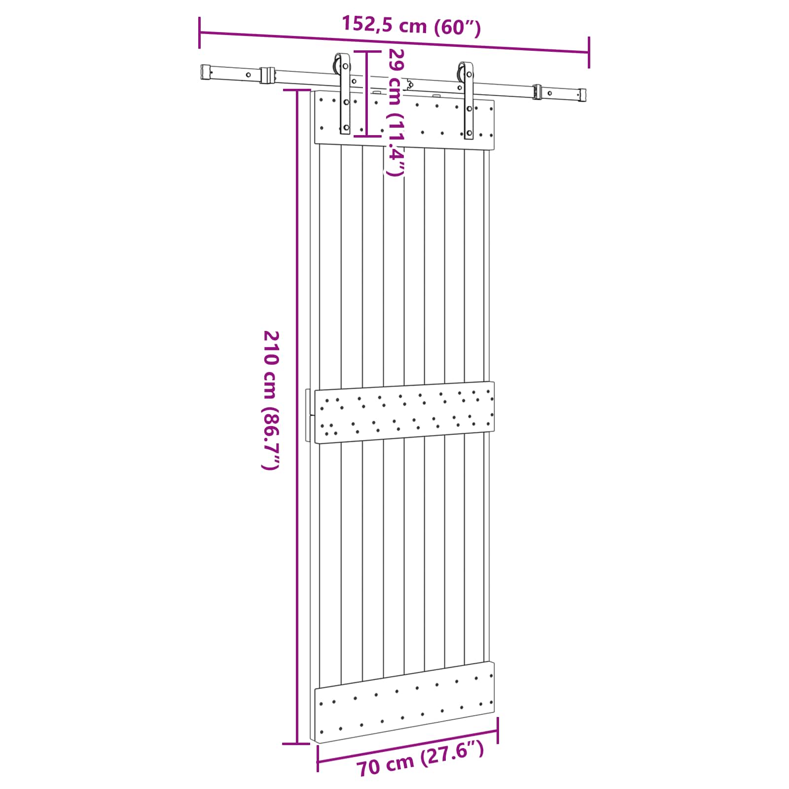 Schuifdeur NARVIK Naturel en Zwart 70 x 210 cm (152,5 cm)
