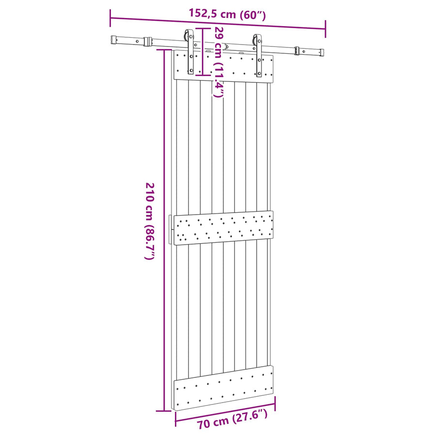 Schuifdeur NARVIK Naturel en Zwart 70 x 210 cm (152,5 cm)