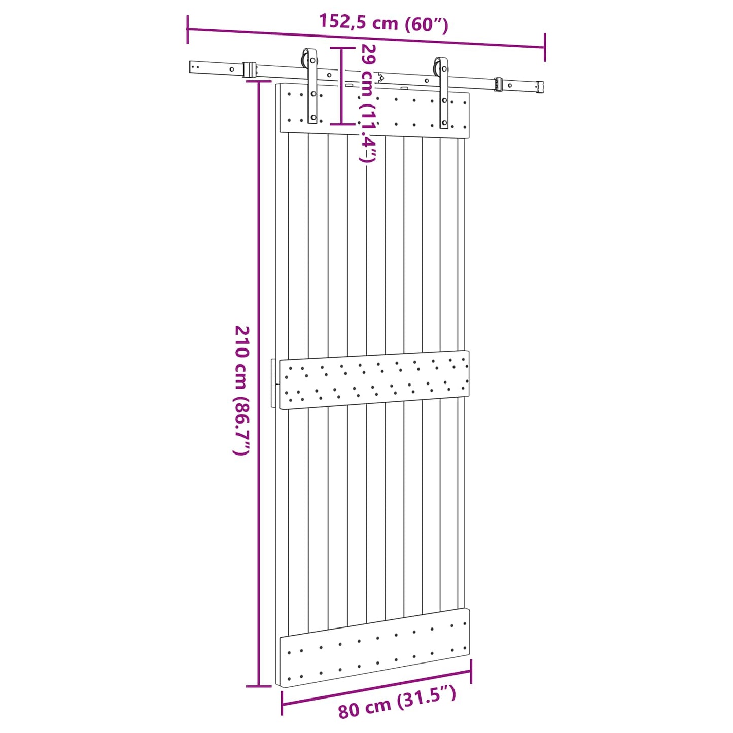 Schuifdeur NARVIK Naturel en Zwart 80 x 210 cm (152,5 cm)
