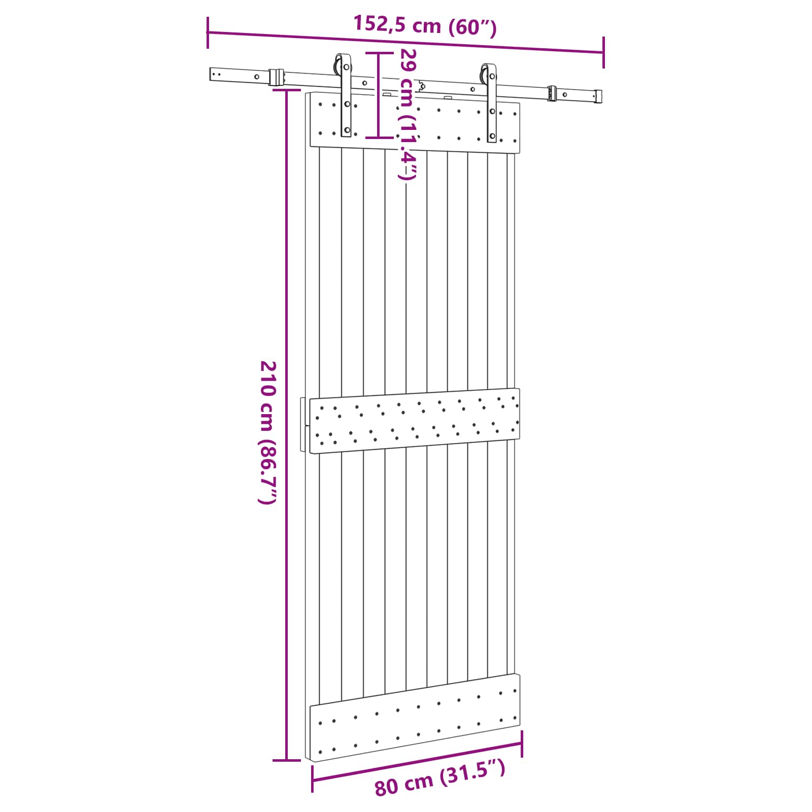 Schuifdeur NARVIK Naturel en Zwart 80 x 210 cm (152,5 cm)