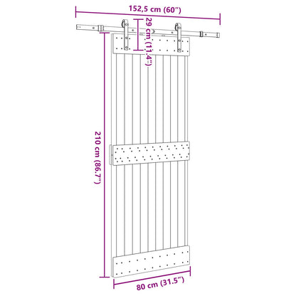 Schuifdeur NARVIK Naturel en Zwart 80 x 210 cm (152,5 cm)