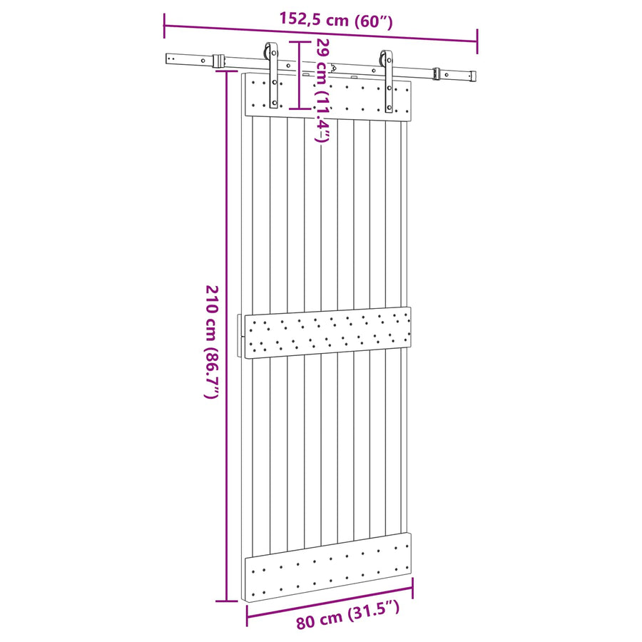 Schuifdeur NARVIK Naturel en Zwart 80 x 210 cm (152,5 cm)