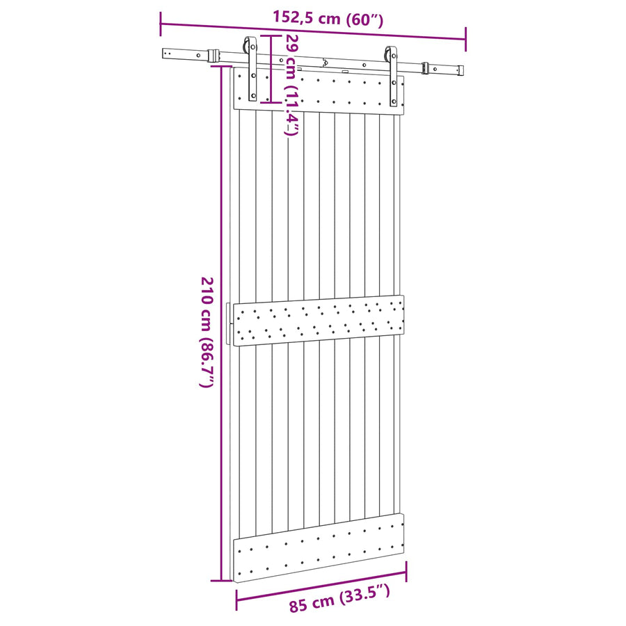 Schuifdeur NARVIK Naturel en Zwart 85 x 210 cm (152,5 cm)