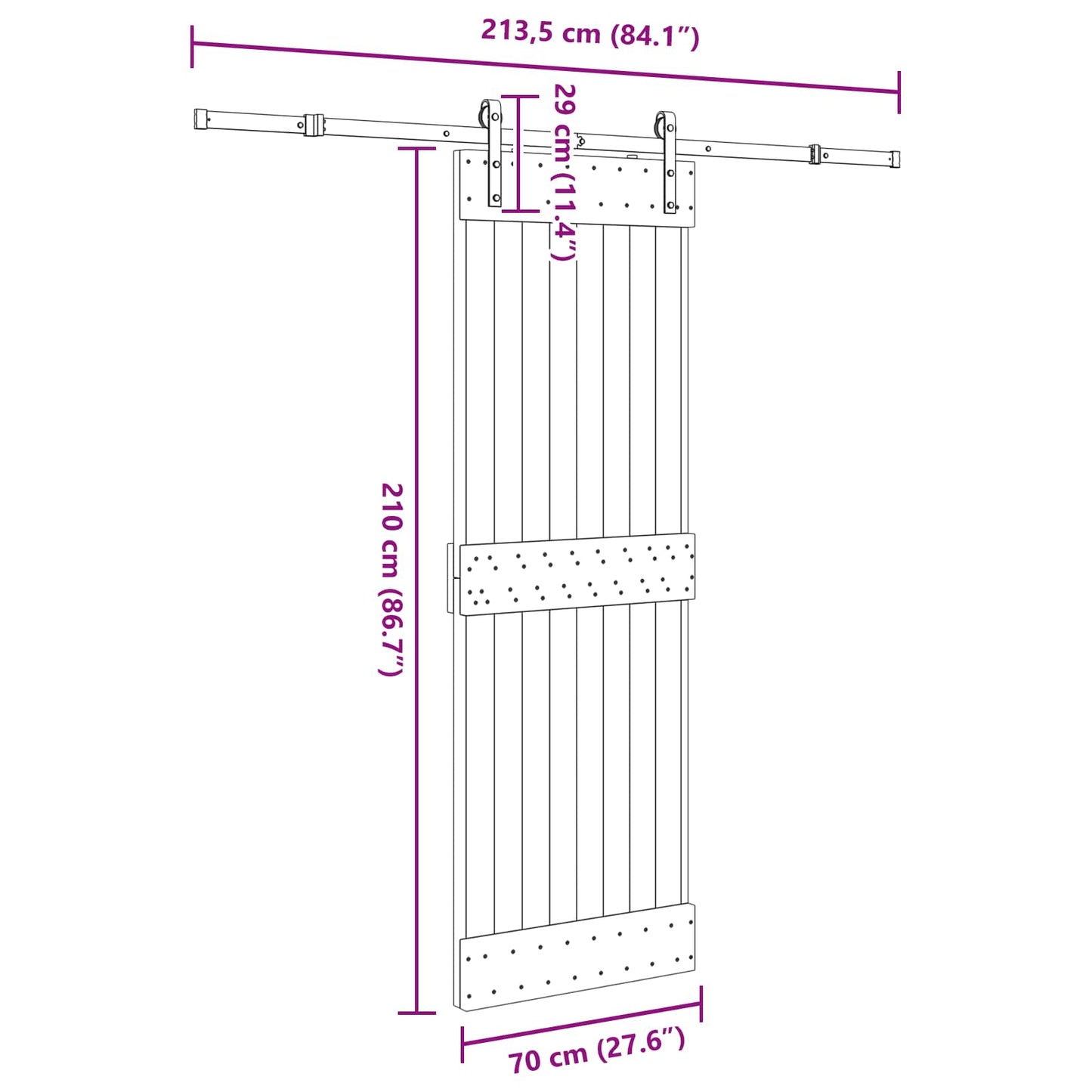 Schuifdeur NARVIK Naturel en Zwart 70 x 210 cm (213,5 cm)
