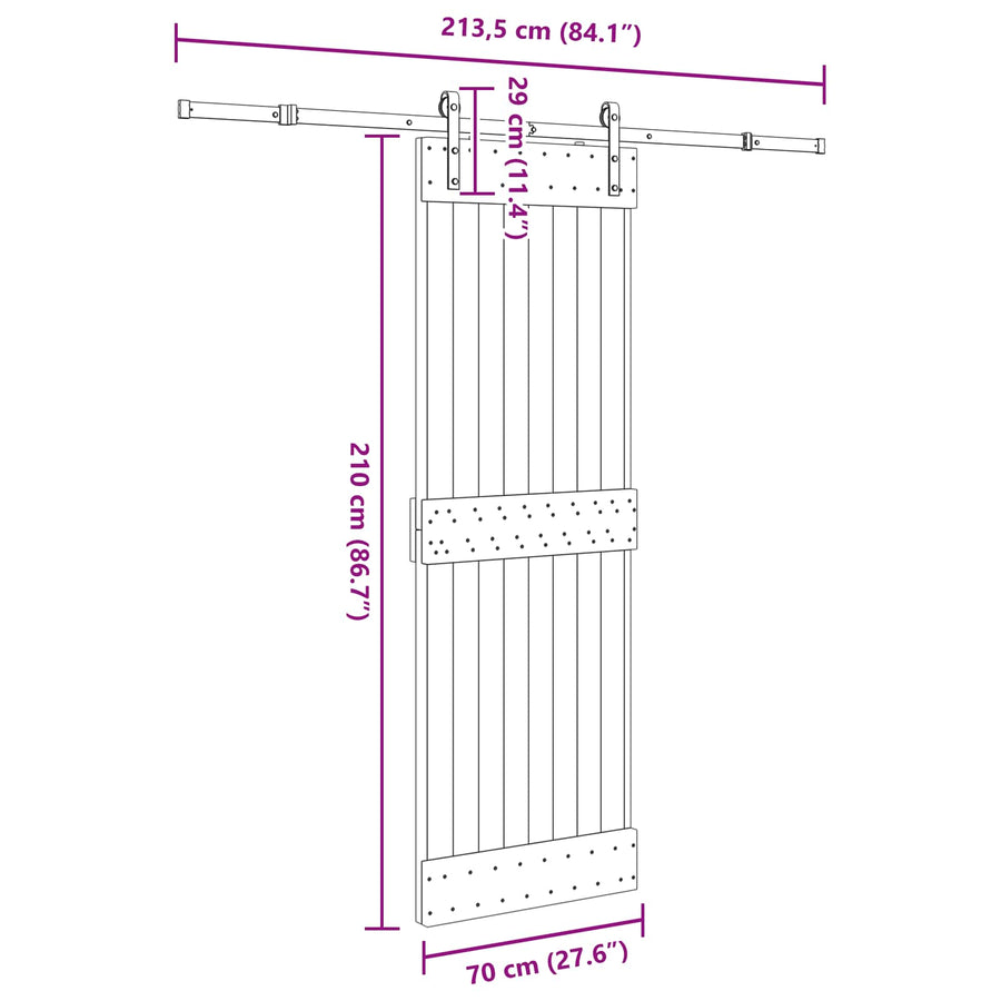 Schuifdeur NARVIK Naturel en Zwart 70 x 210 cm (213,5 cm)