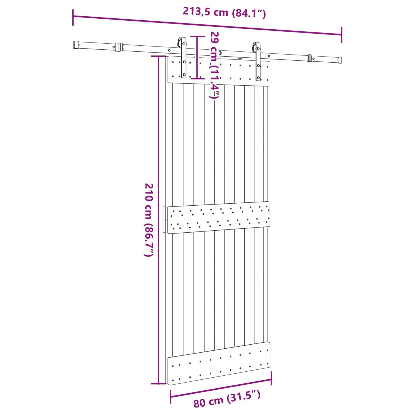 Schuifdeur NARVIK Naturel en Zwart 80 x 210 cm (213,5 cm)