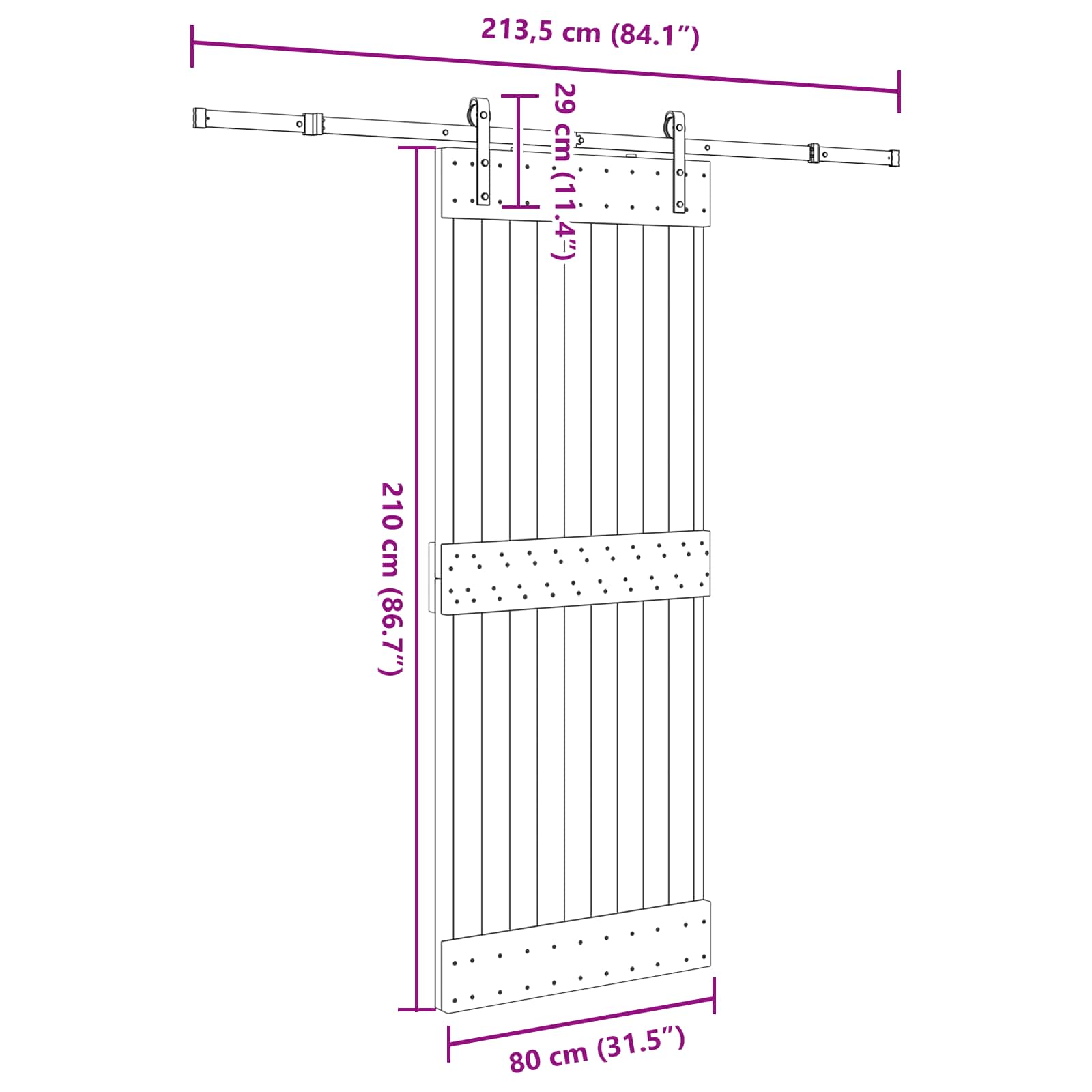 Schuifdeur NARVIK Naturel en Zwart 80 x 210 cm (213,5 cm)