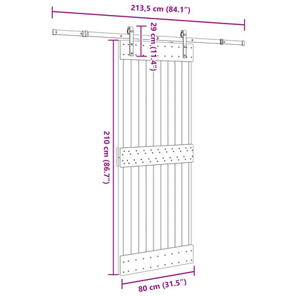 Schuifdeur NARVIK Naturel en Zwart 80 x 210 cm (213,5 cm)