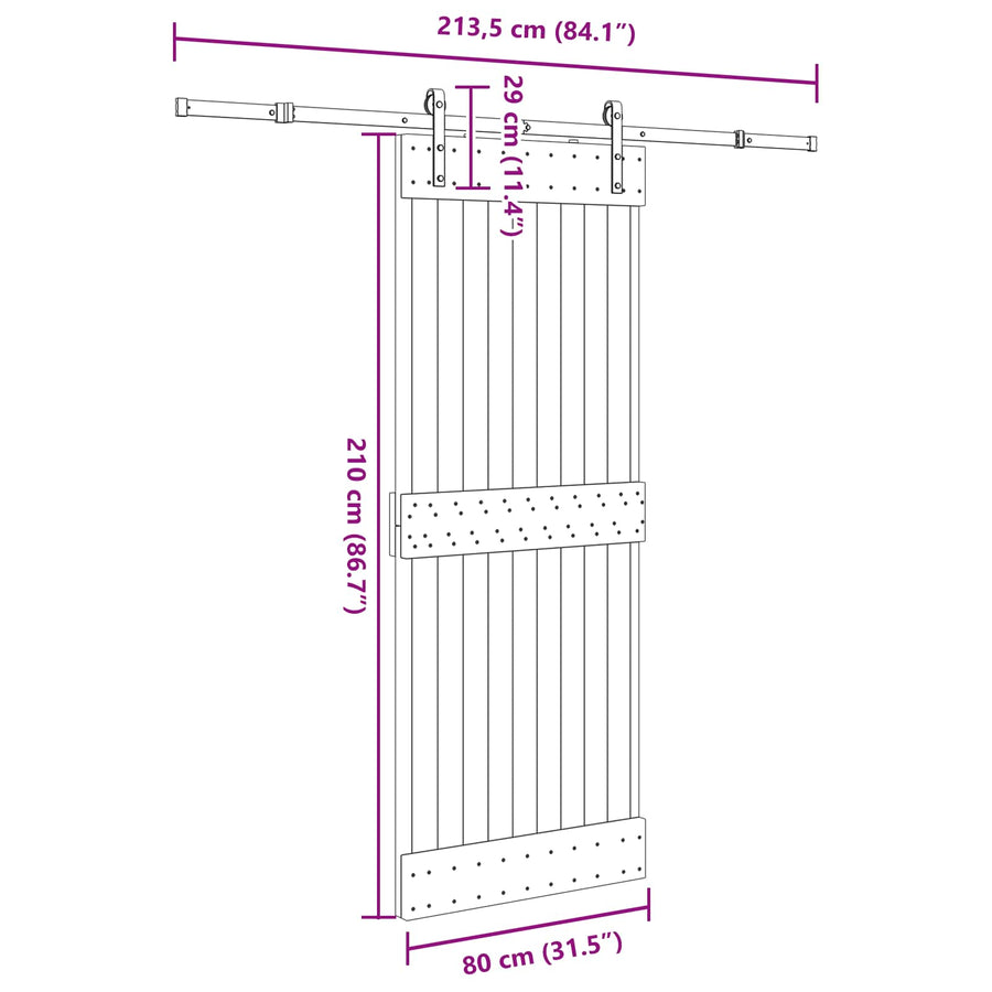Schuifdeur NARVIK Naturel en Zwart 80 x 210 cm (213,5 cm)