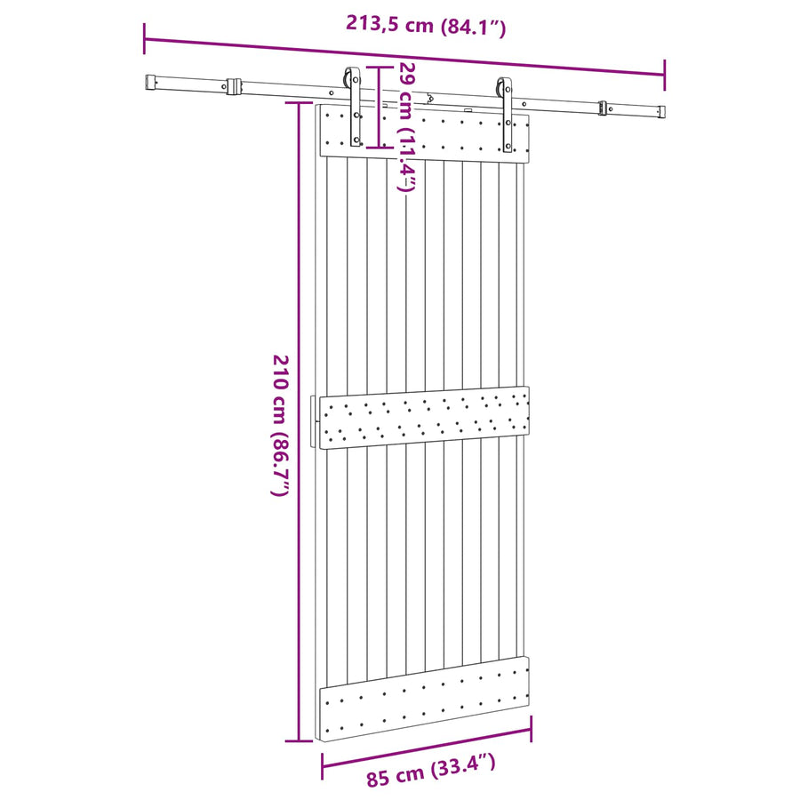 Schuifdeur NARVIK Naturel en Zwart 85 x 210 cm (213,5 cm)