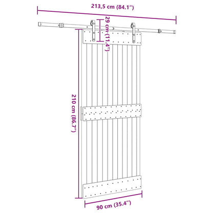 Schuifdeur NARVIK Naturel en Zwart 90 x 210 cm (213,5 cm)
