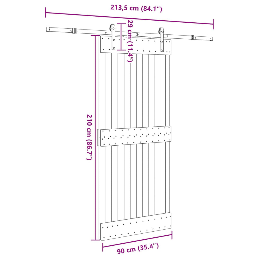 Schuifdeur NARVIK Naturel en Zwart 90 x 210 cm (213,5 cm)