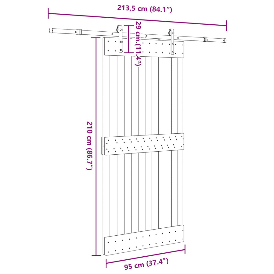 Schuifdeur NARVIK Naturel en Zwart 95 x 210 cm (213,5 cm)