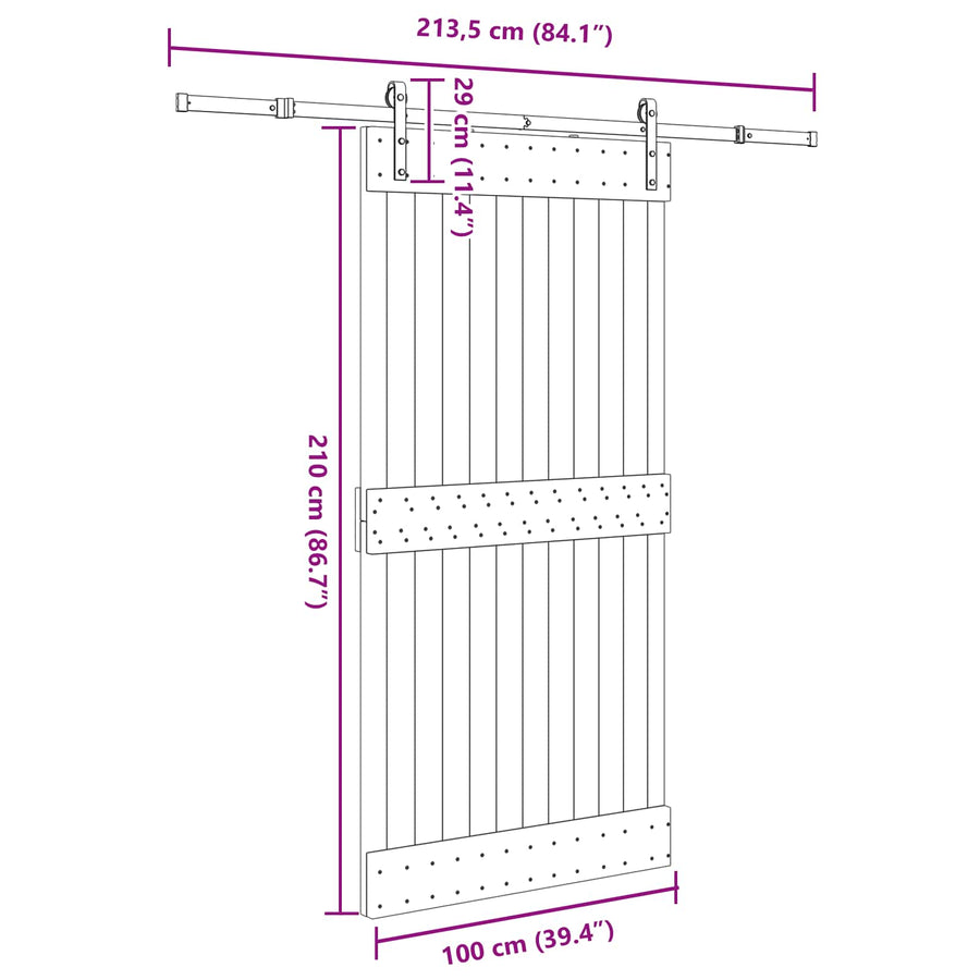 Schuifdeur NARVIK Naturel en Zwart 100 x 210 cm (213,5 cm)