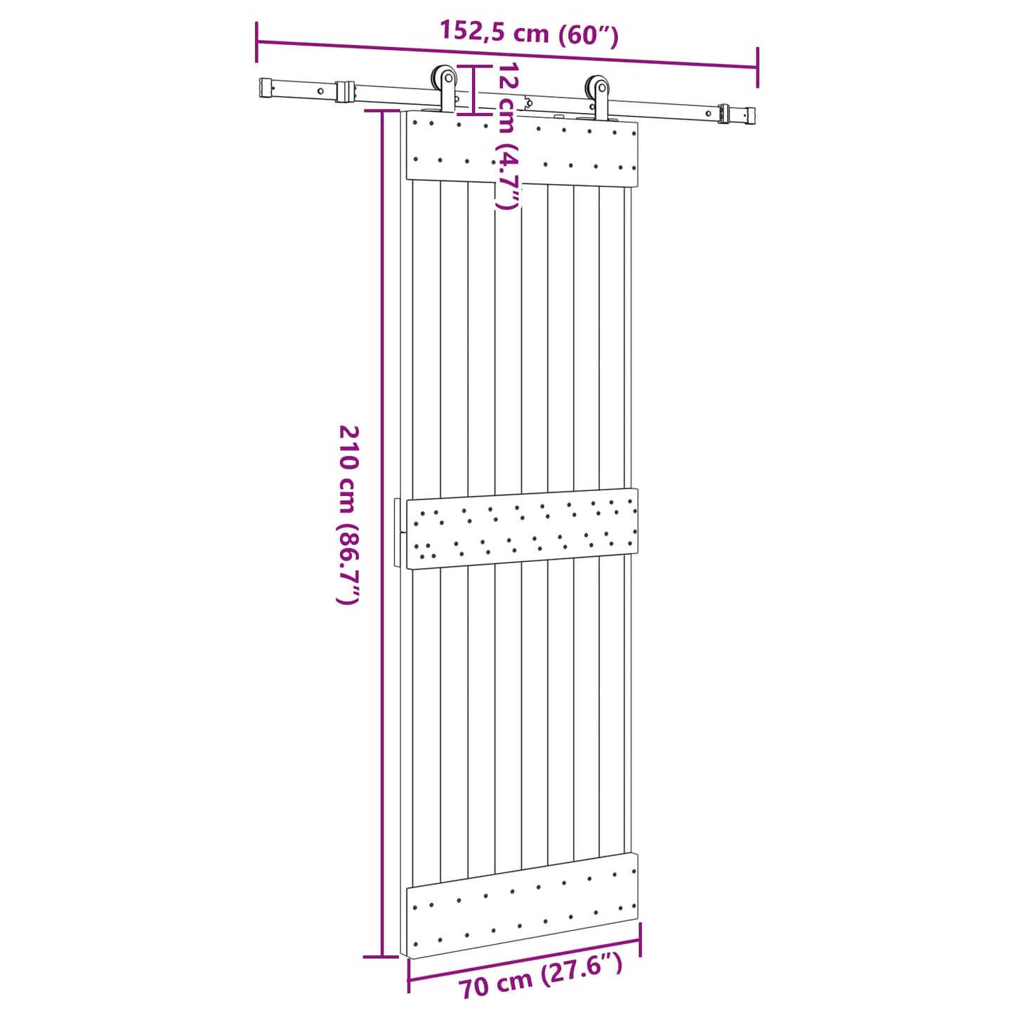 Schuifdeur NARVIK Naturel en Zwart 70 x 210 cm (152,5 cm)