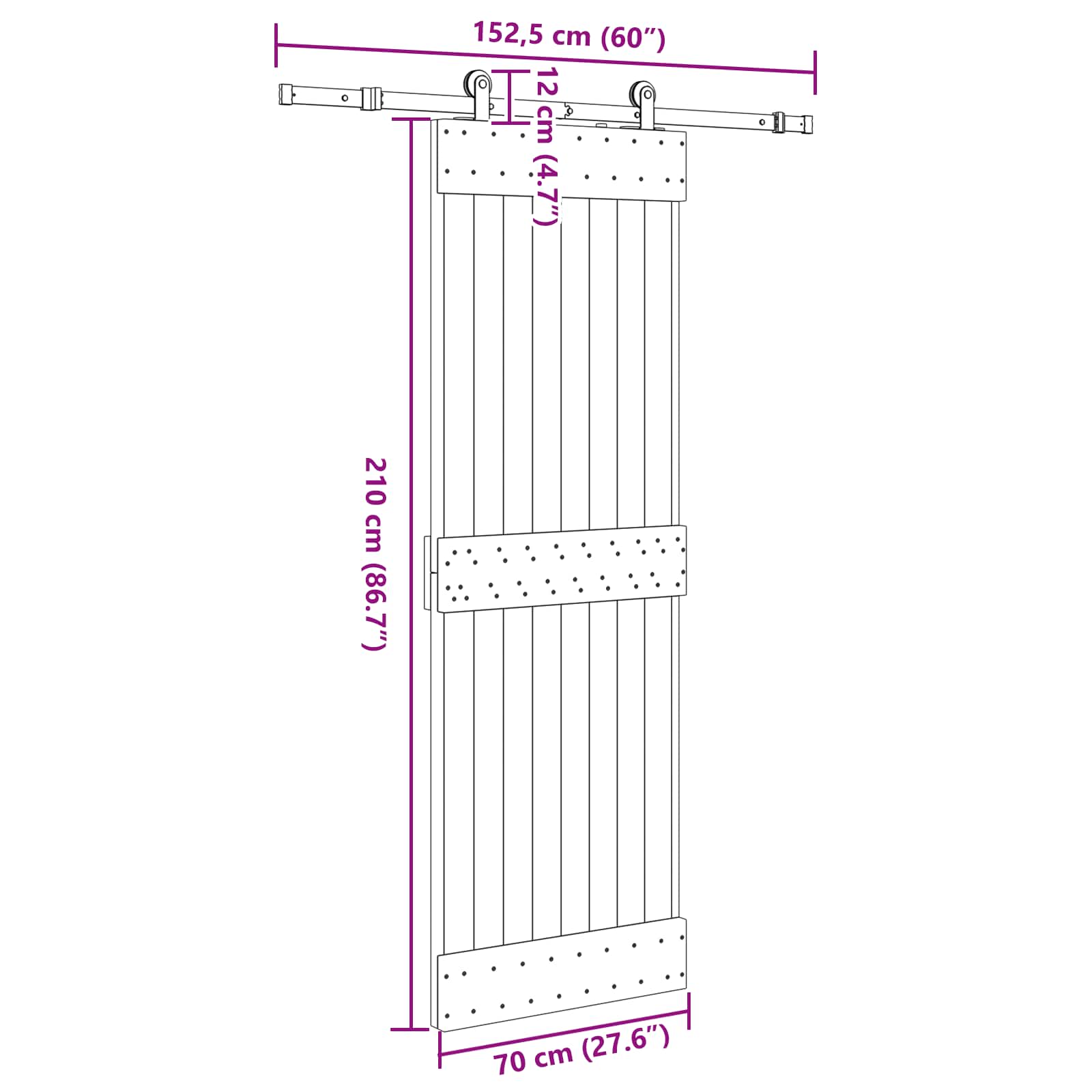 Schuifdeur NARVIK Naturel en Zwart 70 x 210 cm (152,5 cm)