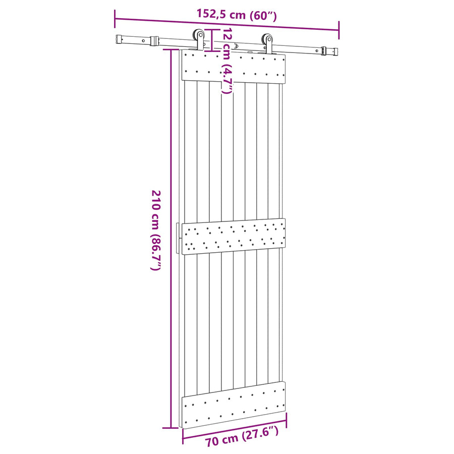 Schuifdeur NARVIK Naturel en Zwart 70 x 210 cm (152,5 cm)