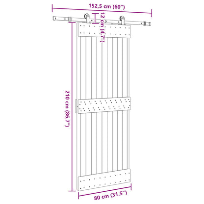 Schuifdeur NARVIK Naturel en Zwart 80 x 210 cm (152,5 cm)