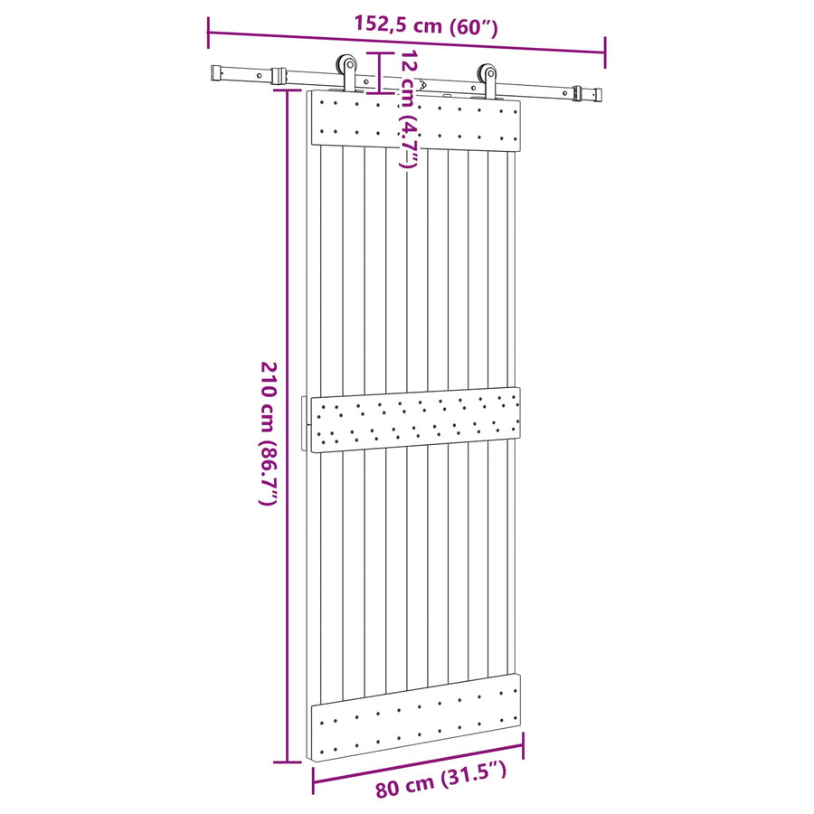 Schuifdeur NARVIK Naturel en Zwart 80 x 210 cm (152,5 cm)