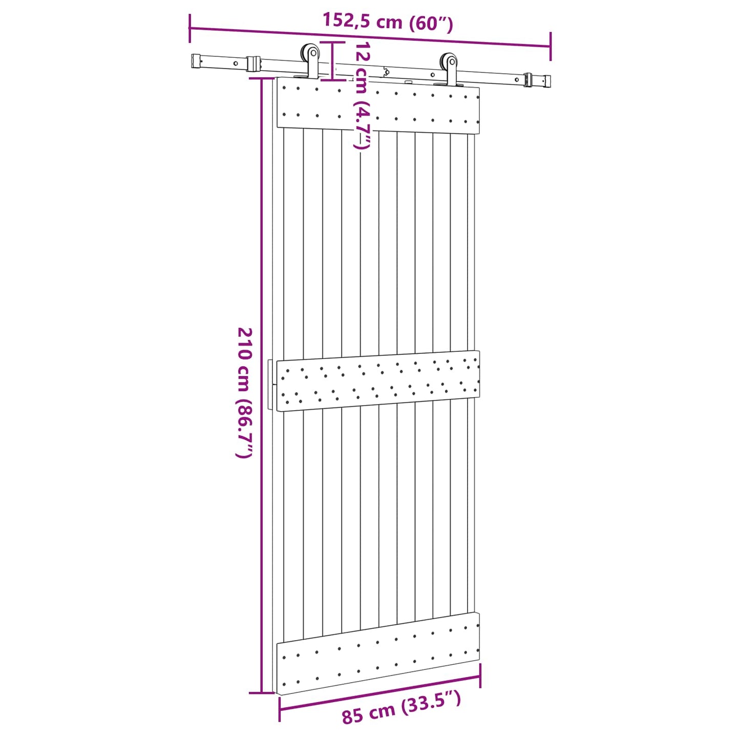 Schuifdeur NARVIK Naturel en Zwart 85 x 210 cm (152,5 cm)